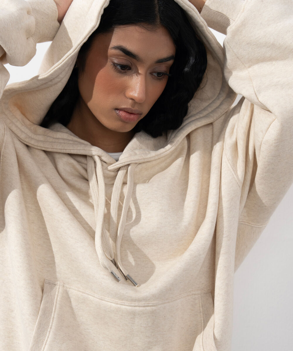 Women's Western Wear Beige Over-Sized Fleece Hoodie