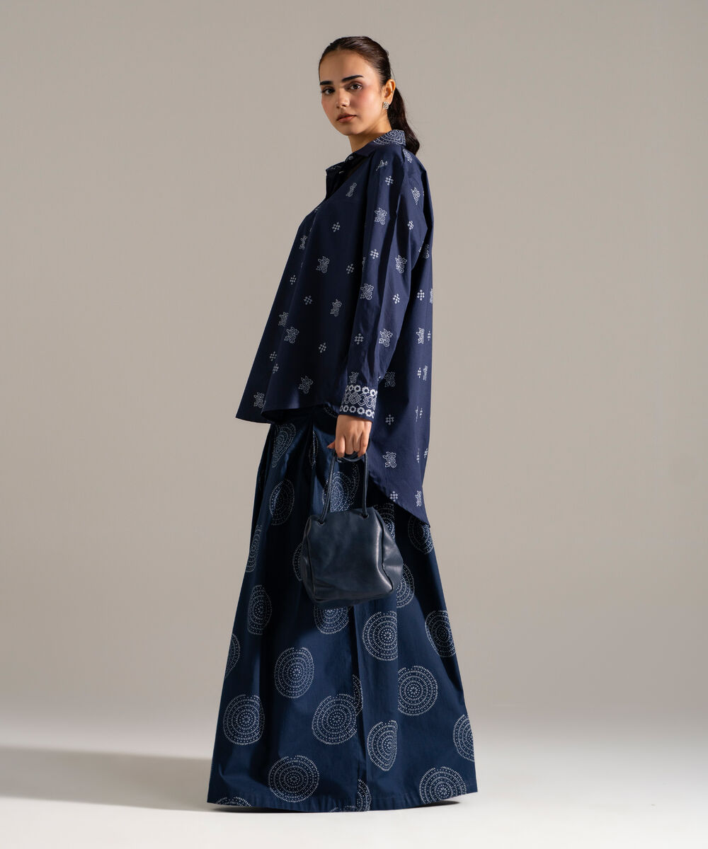 Women's RTW Lawn Printed Blue Straight Shirt