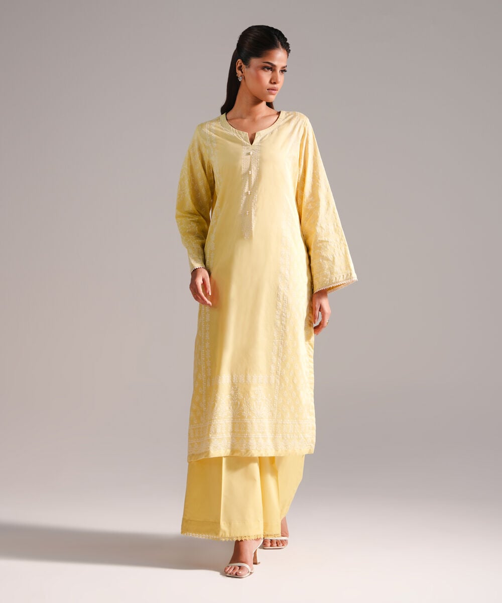 Women's RTW Lawn Printed Yellow Straight Shirt