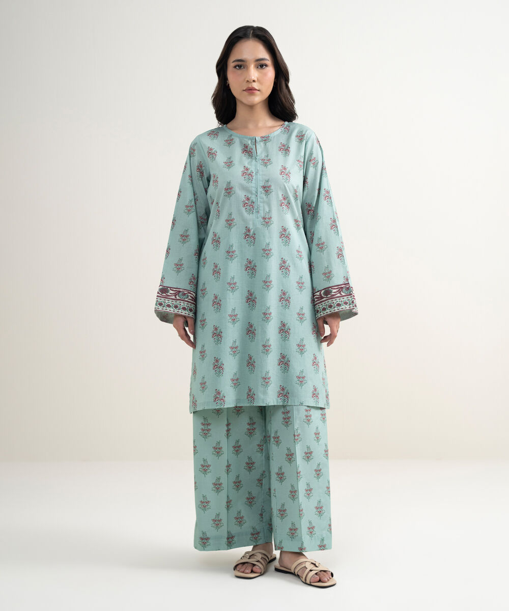 Women's RTW Lawn Printed Sage Green Straight Shirt