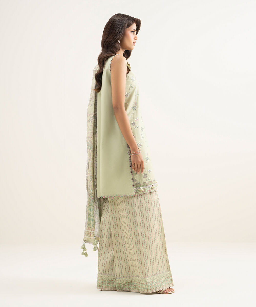 Women's Unstitched Lawn Embroidered Beige 3 Piece Suit