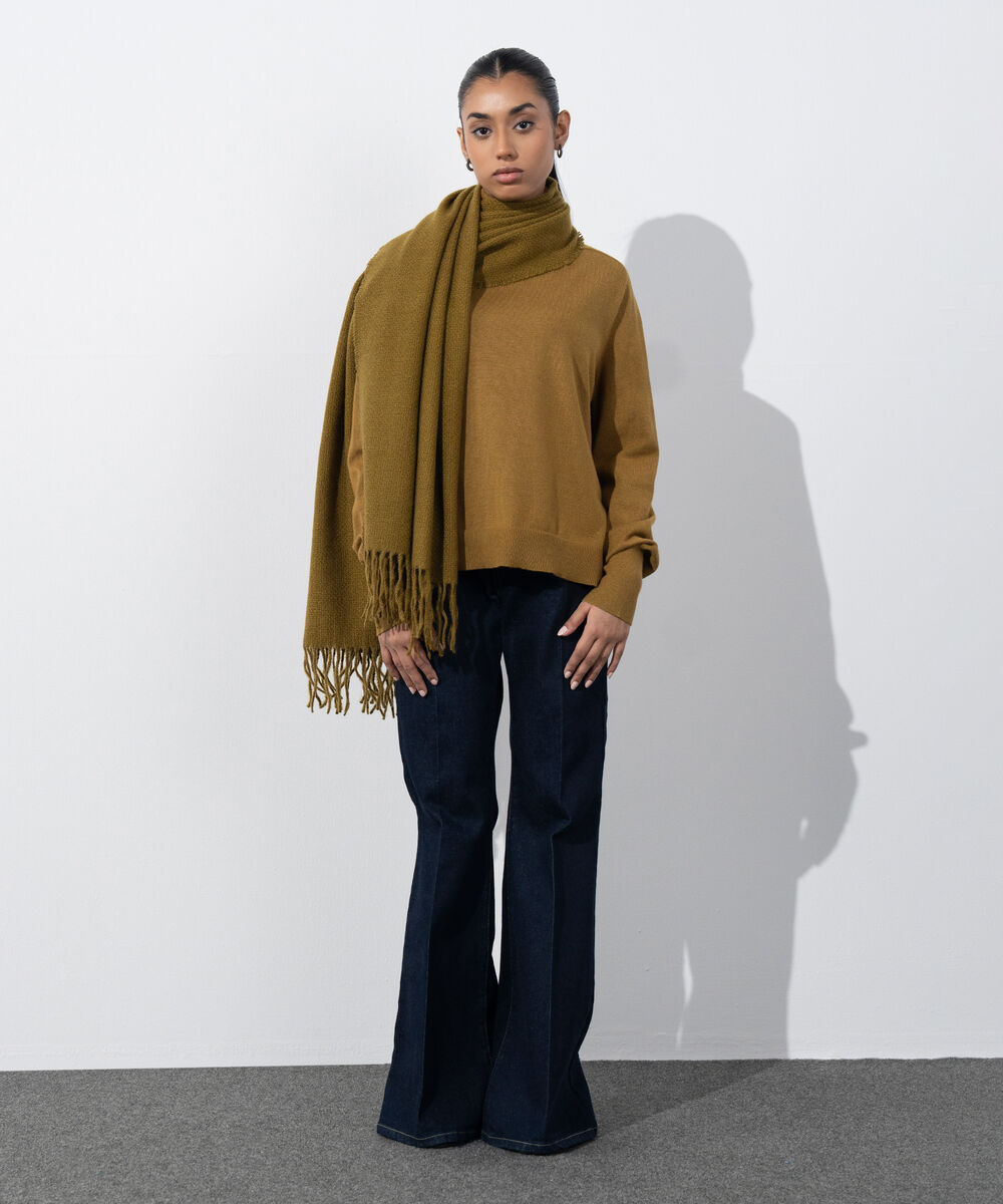 Women's Western Wear Olive Green Woollen Scarf