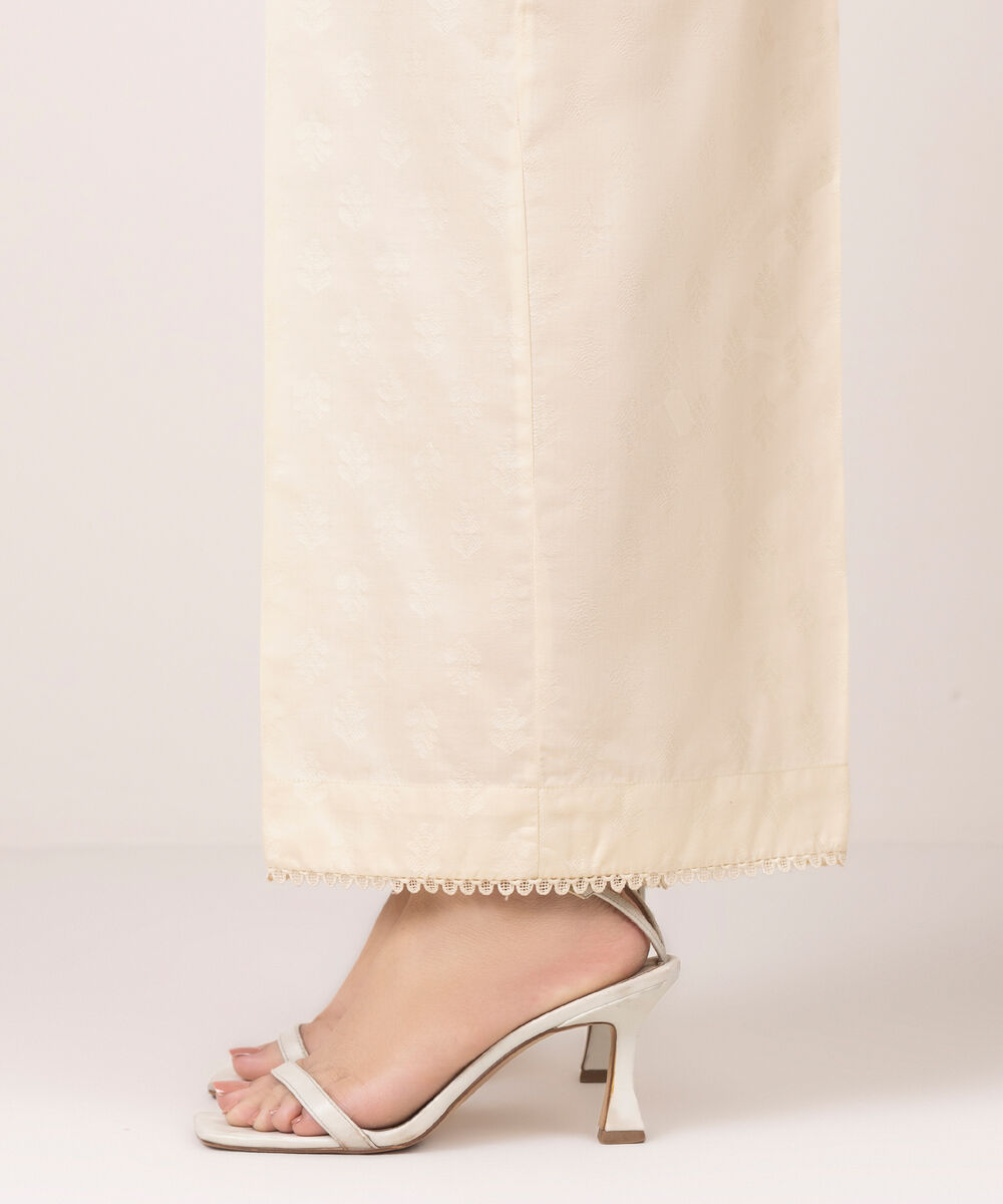 Women's RTW Self Jacquard Solid Off White Culottes