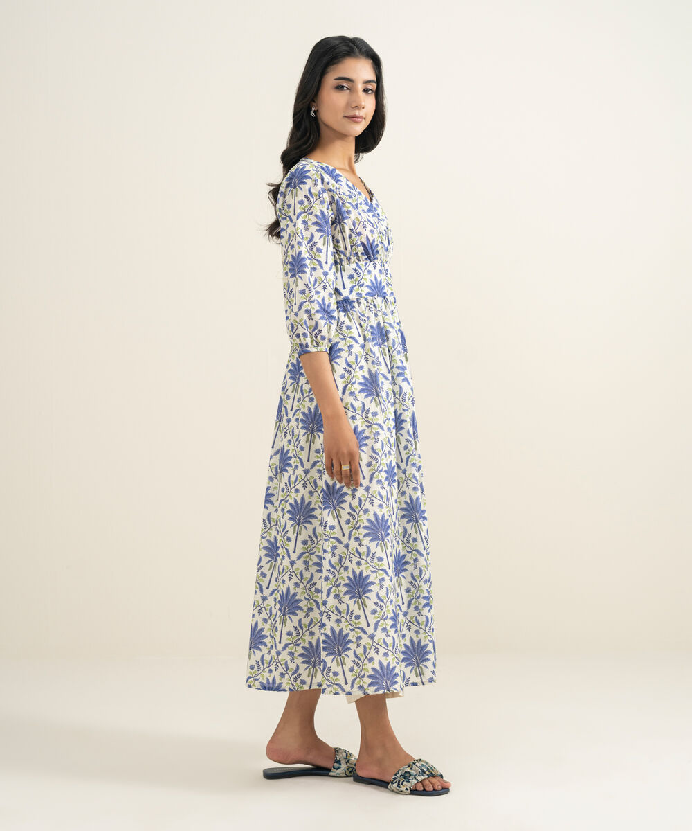 Women's RTW Lawn Printed Blue Dress Shirt