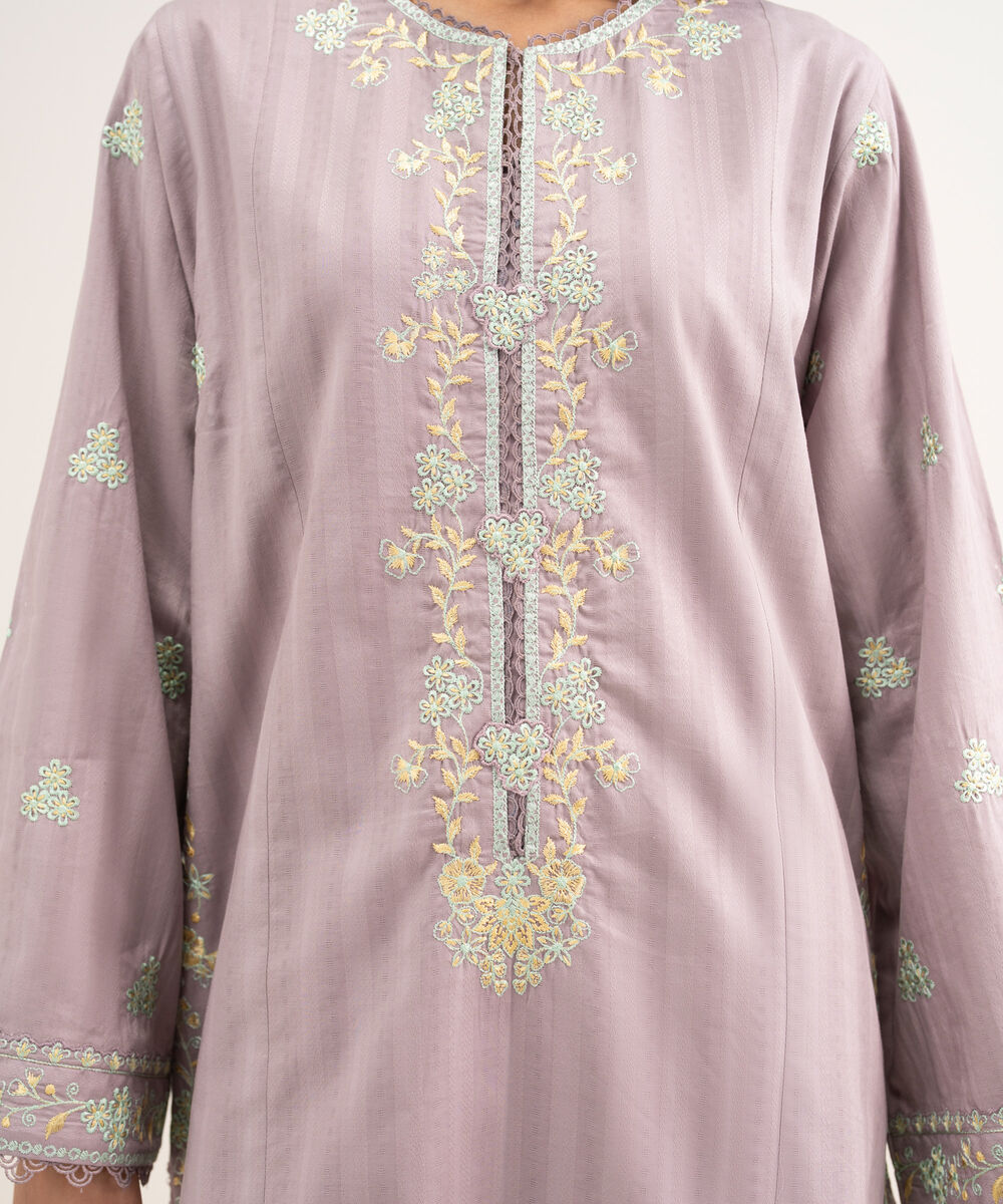 Women's RTW Leno Kara Embroidered Purple A-Line Shirt