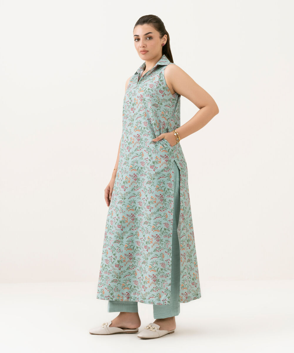 Women's Unstitched Khaddar Printed Blue 2 Piece Suit