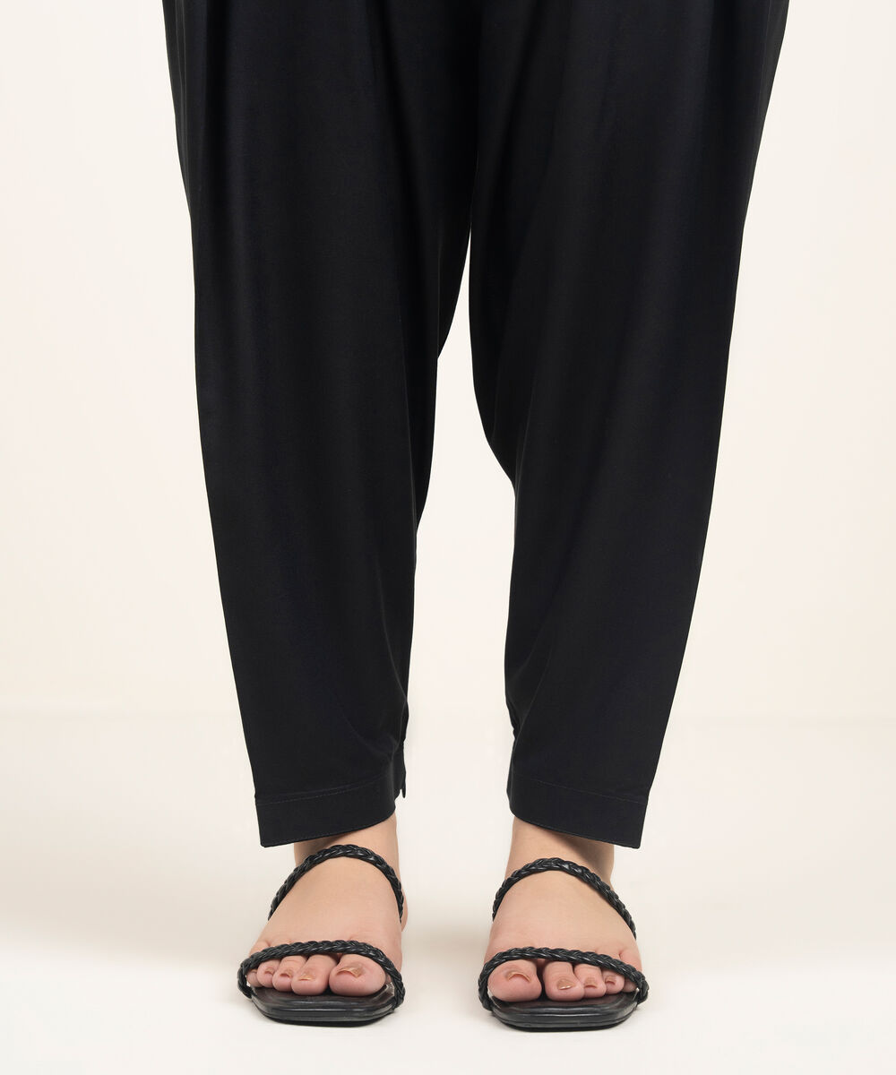 Women's RTW Arabic Cambric Solid Black Shalwar