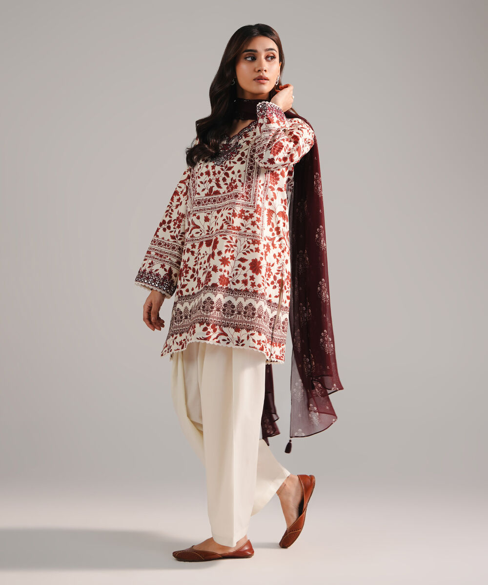 Women's RTW Cambric Embroidered Off White 3 Piece Suit