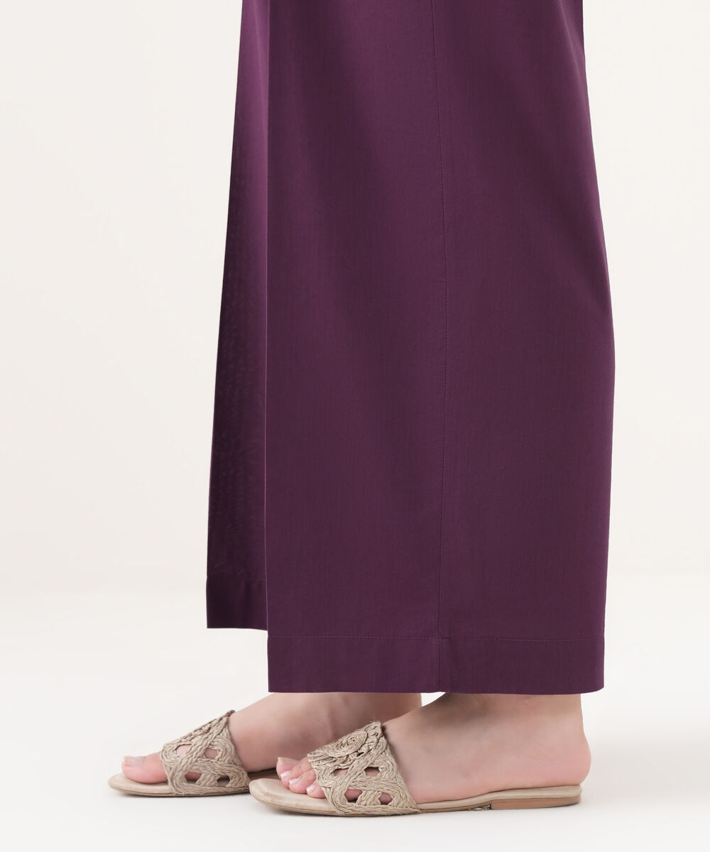 Women's RTW Cotton Viscose Solid Purple Flared Pants