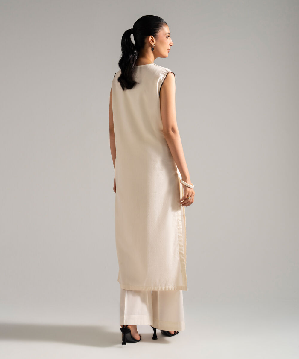 Women's RTW Dobby Embroidered Off White Straight Shirt