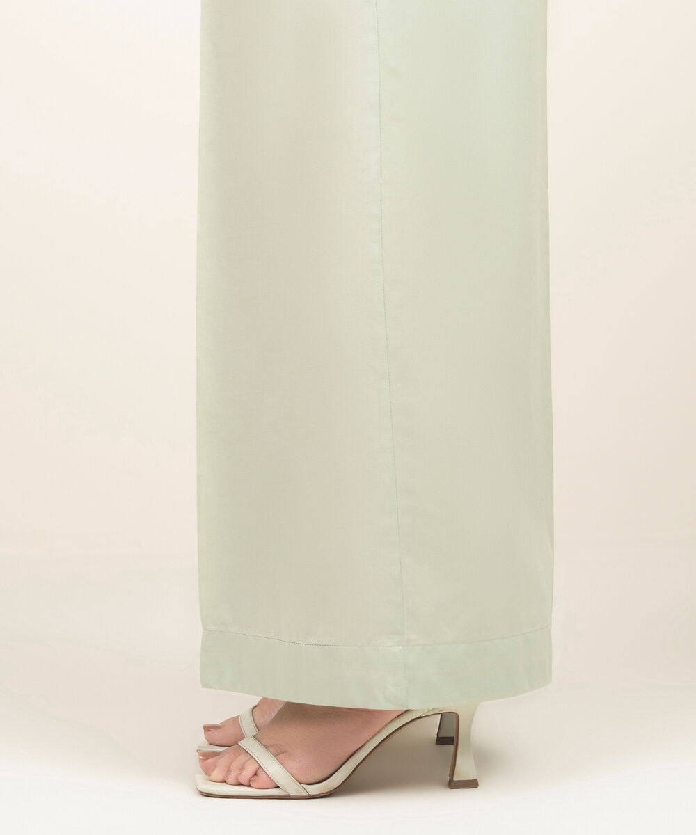 Women's RTW Cambric Solid Green Flared Pants