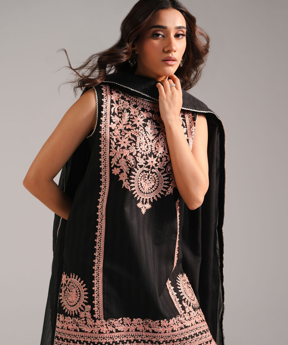 Women's RTW Leno Kara Embroidered Black 3 Piece Suit