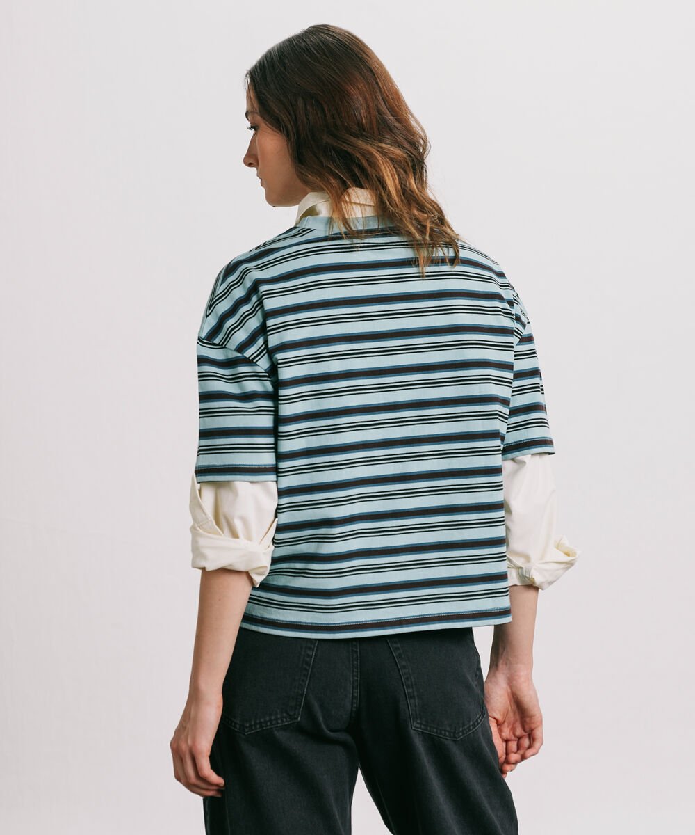 Women's Western Wear Blue Yarn Dyed T-Shirt