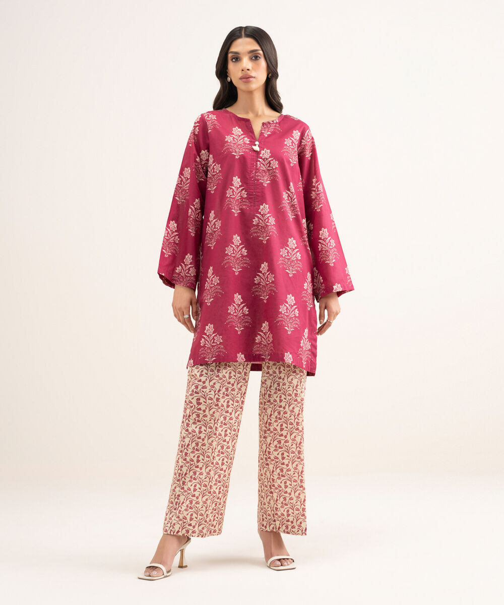 Women's RTW Lawn Printed Pink Straight Shirt