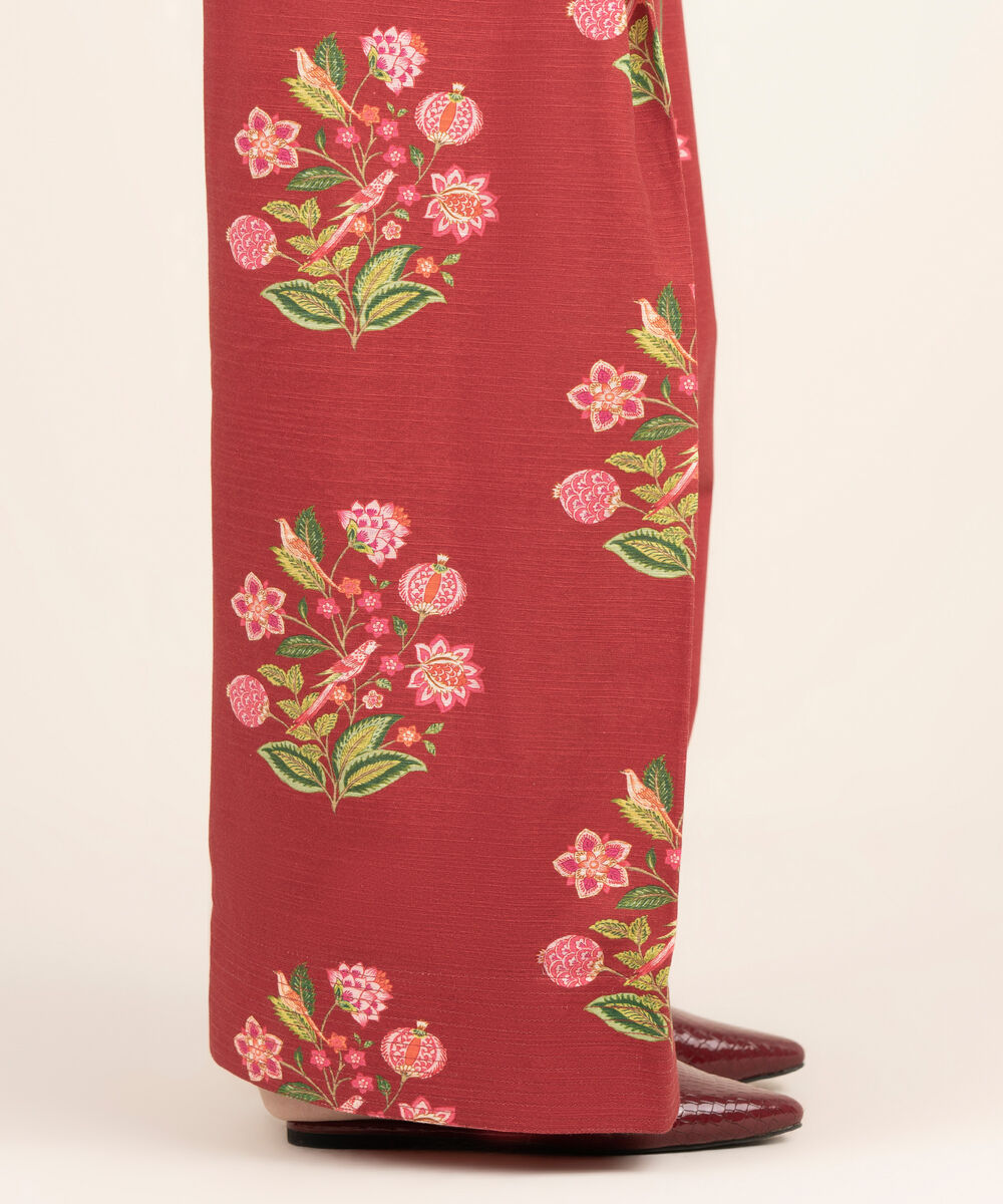 Women's RTW Cambric Printed Red Farshi Shalwar