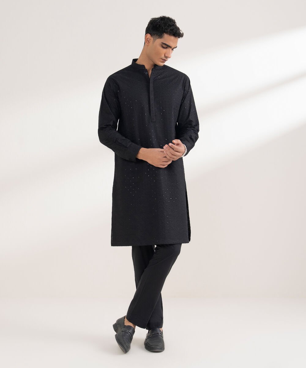 Men's Stitched 100% Cotton Black Suit