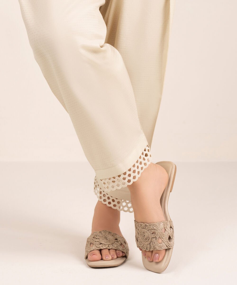 Women's RTW Dobby Solid Off White Skinny Shalwar