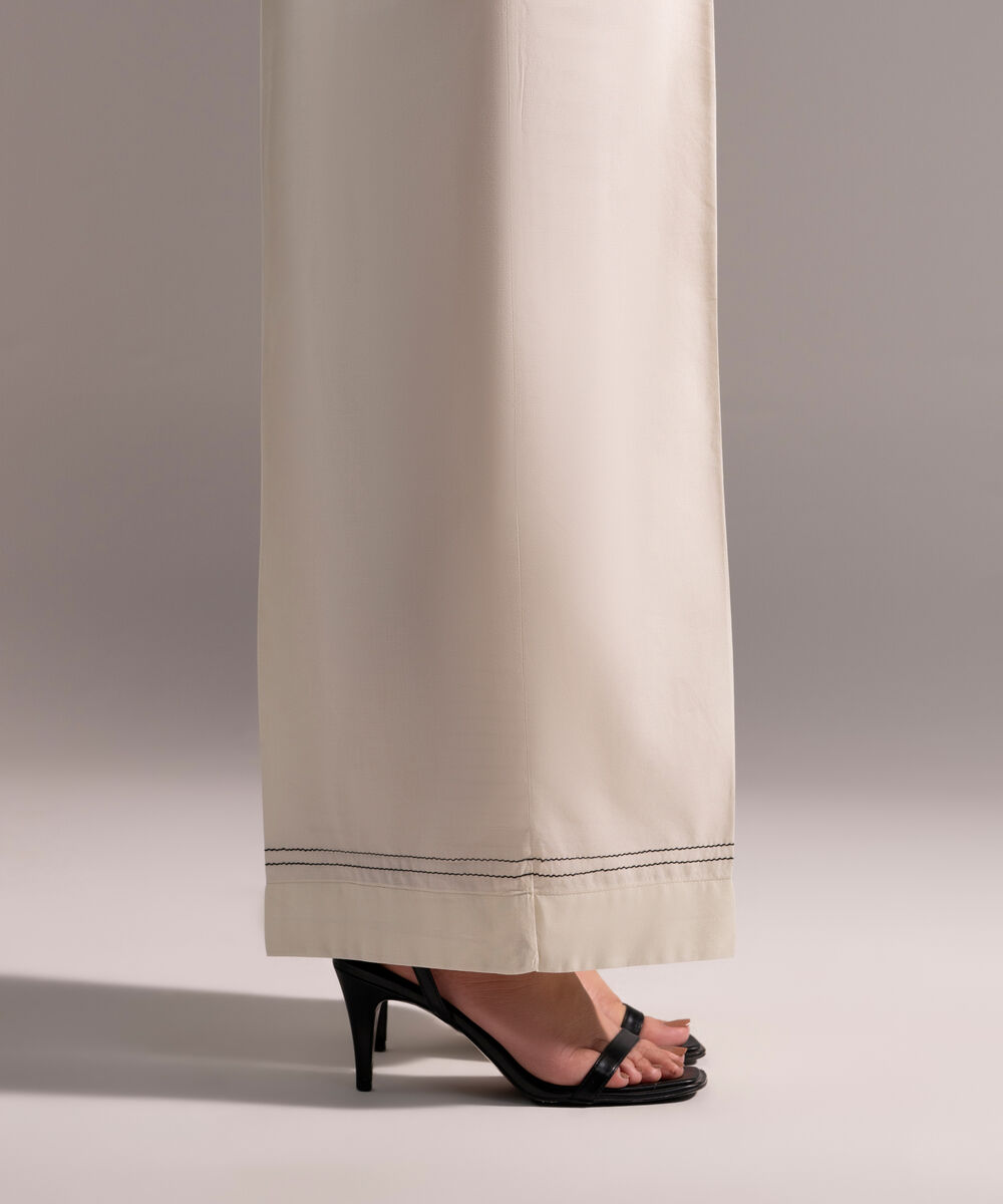 Women's RTW Cotton Viscose Solid Off White Culottes