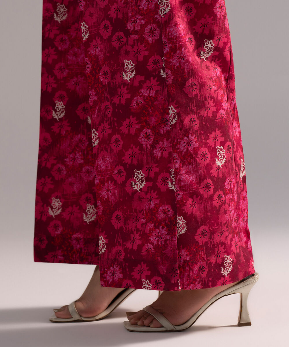 Women's RTW Cambric Printed Pink Flared Pants