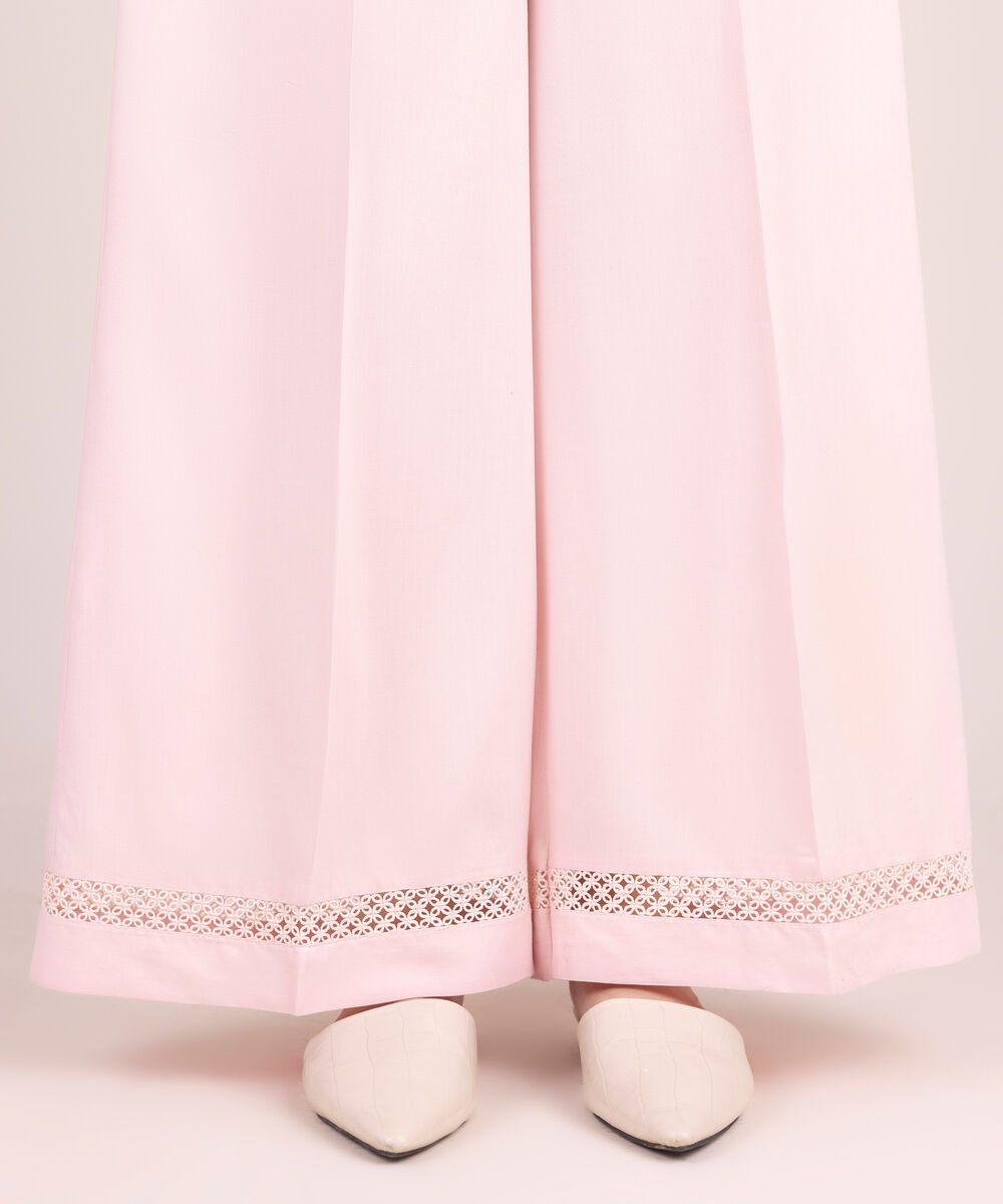 Women's RTW Linen Viscose Solid Pink Flared Pants