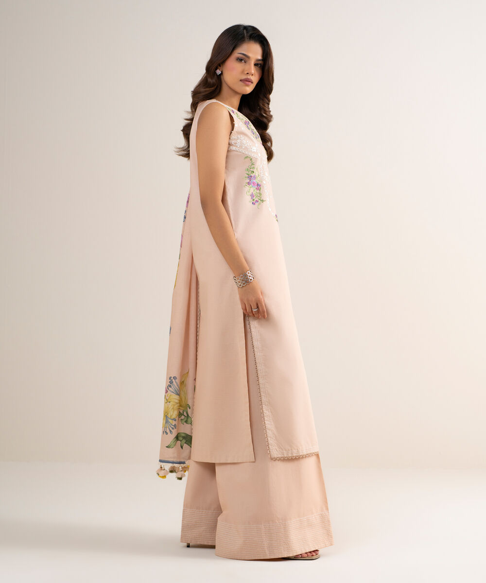 Women's Unstitched Lawn Embroidered Pink