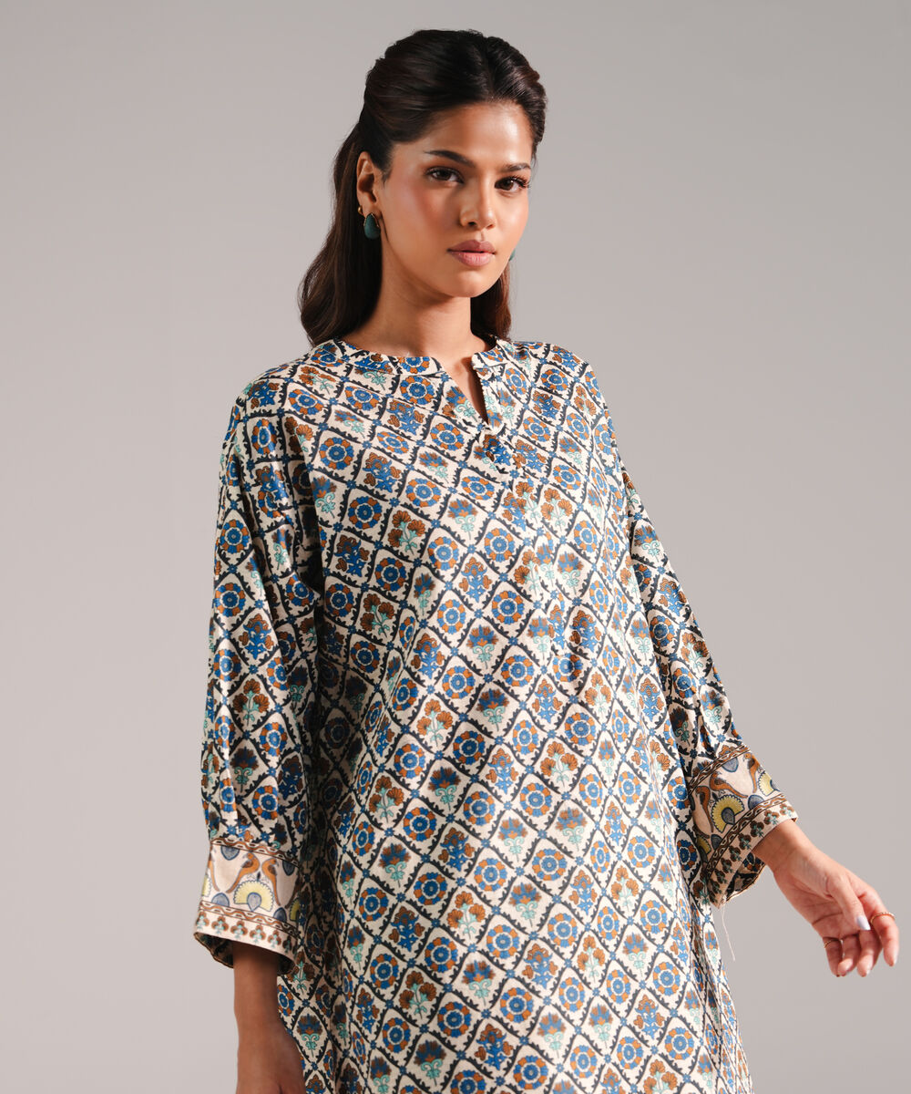 Women's RTW Dobby Printed Beige Straight Shirt