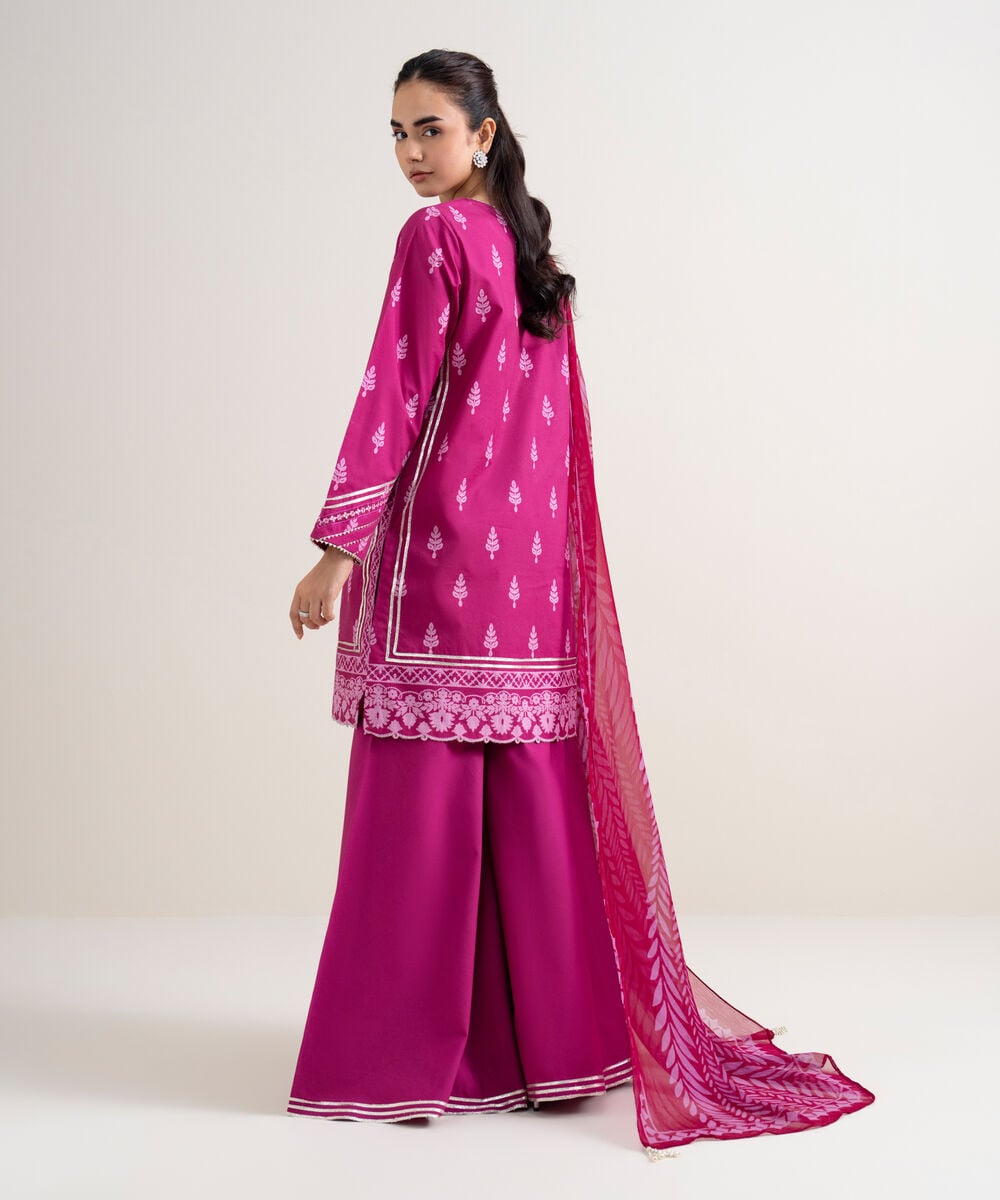 Women's Unstitched Cotton Embroidered Pink