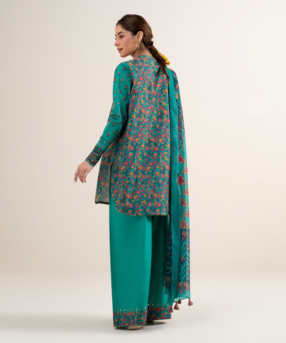 Women's Unstitched Lawn Embroidered Green 3 Piece Suit