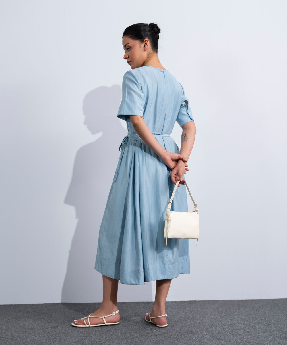 Women's Western Light Blue Textured Maxi Dress