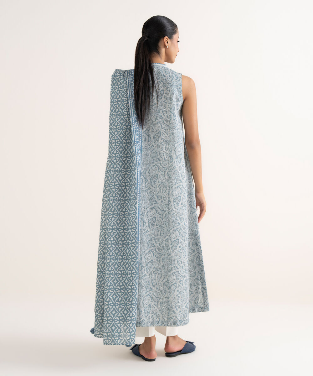 Women's Unstitched Lawn Printed Blue Two Piece Suit