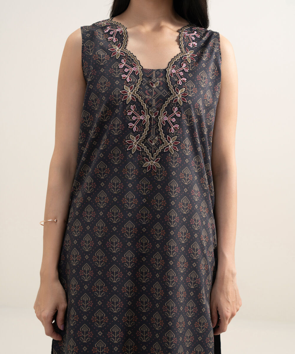 Women's Unstitched Lawn Embroidered Black 3 Piece Suit