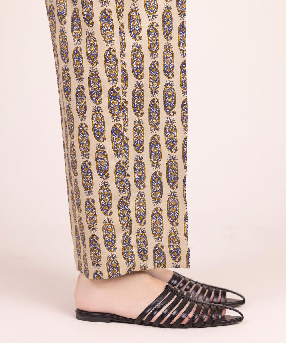Women's RTW Arabic Dobby Printed Beige Straight Pants