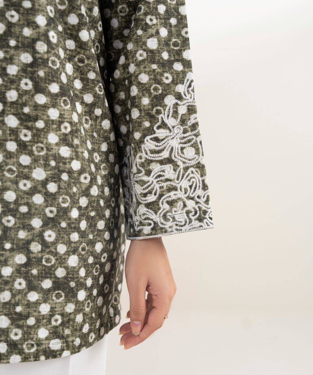 Women's RTW Khaddar Embroidered Green Shirt