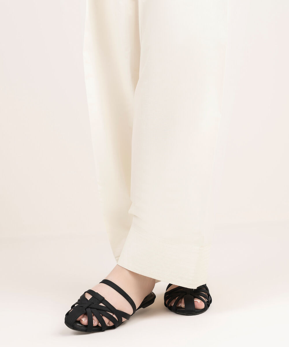 Women's RTW Cambric Solid Off White Farshi Shalwar