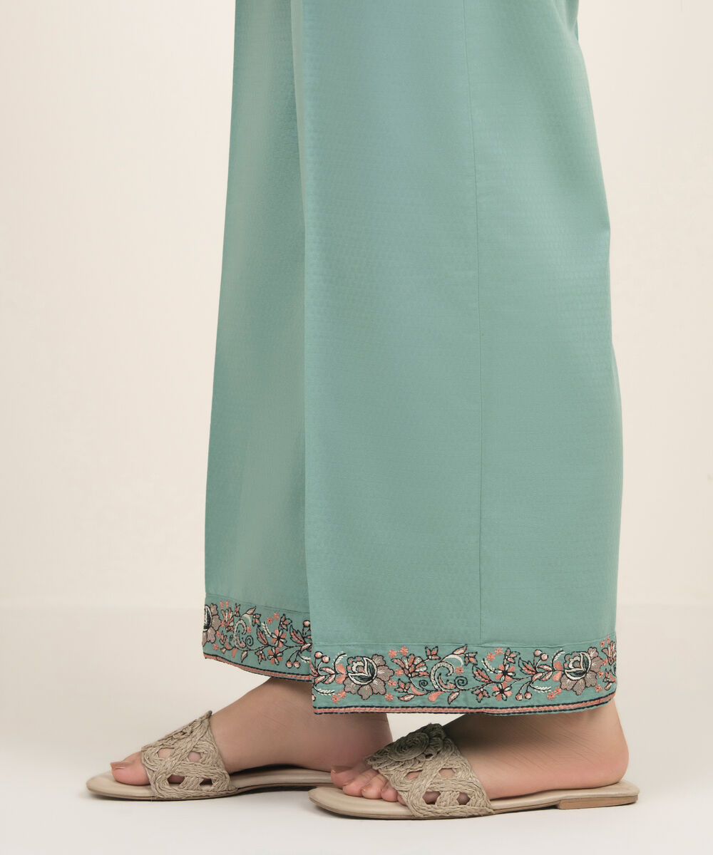 Women's RTW Dobby Embroidered Green Culottes