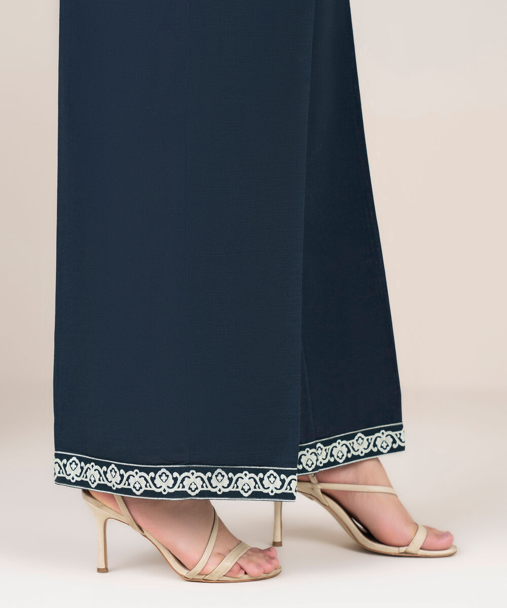 Women's RTW Cambric Solid Navy Blue Culottes