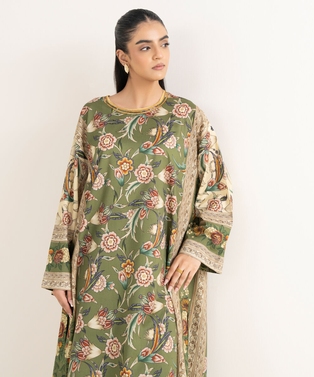 Women's RTW Cotton Viscose Printed Straight Green Shirt