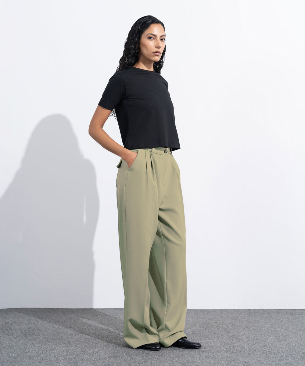 Women's Western Wear Green Tailored Wide Leg Trousers