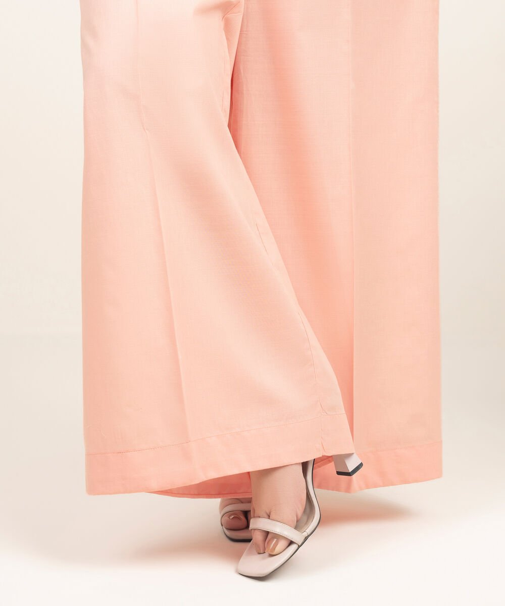 Women's RTW Cambric Solid Pink Flared Pants