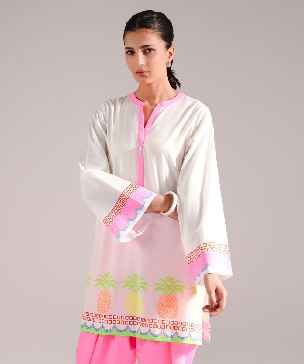 Women's RTW Dobby Printed White 2 Piece Suit