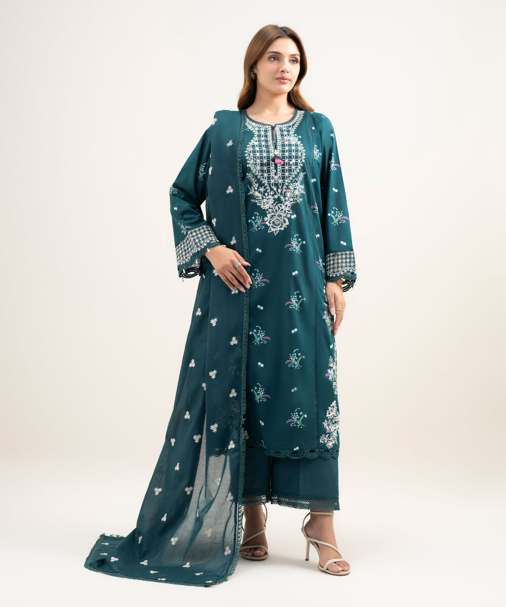 Lawn Embroidered Teal Dupatta