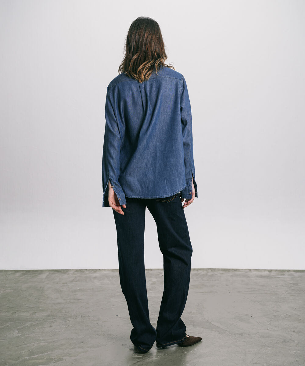 Women's Western Wear Blue Denim Shirt With Self-Tie Fastening