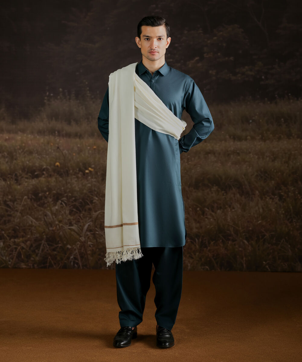Men Wool Blended Off-White Shawl