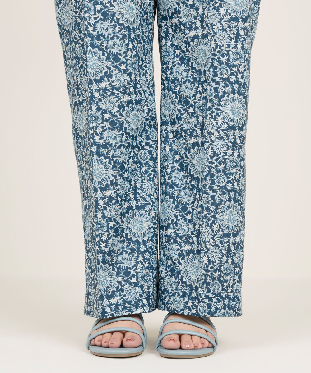 Women's RTW Cambric Printed Blue Straight Pants
