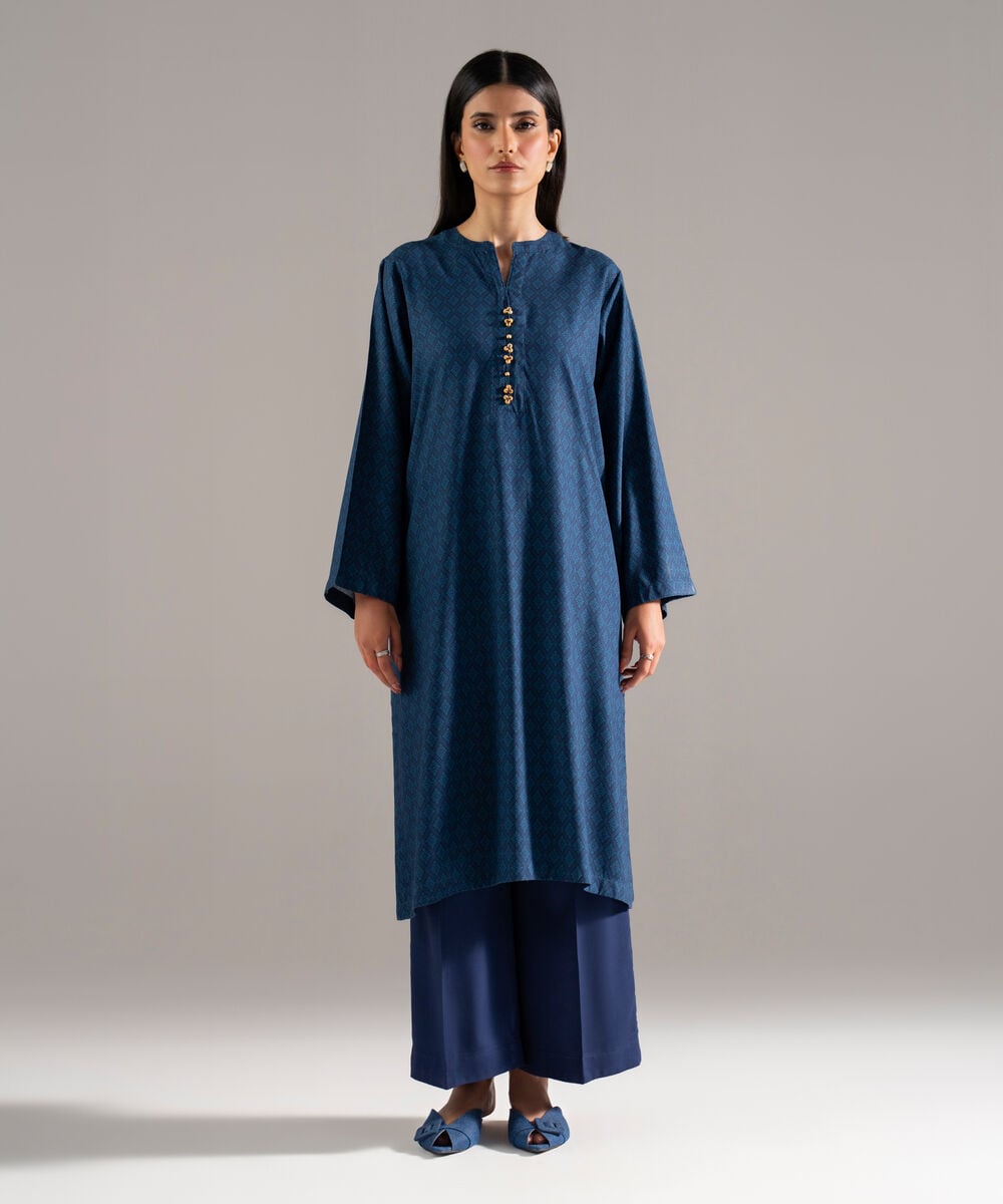 Women's RTW Viscose Marina Printed Blue Straight Shirt