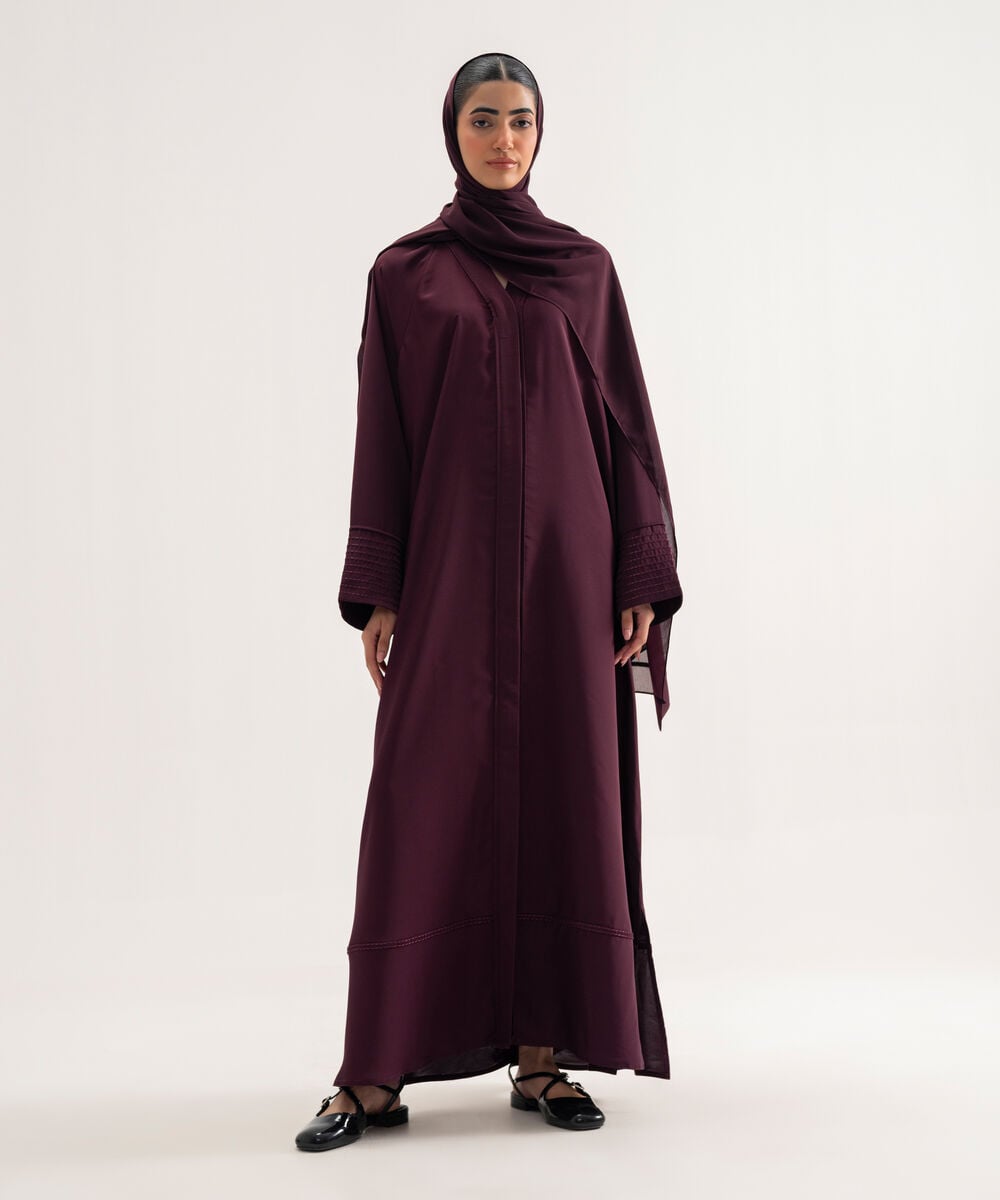 Women's Polyester Burgundy Raglan Abaya Set