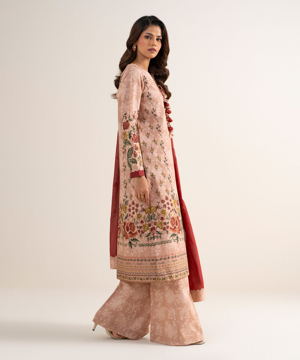 Women's Unstitched Cotton Embroidered Pink