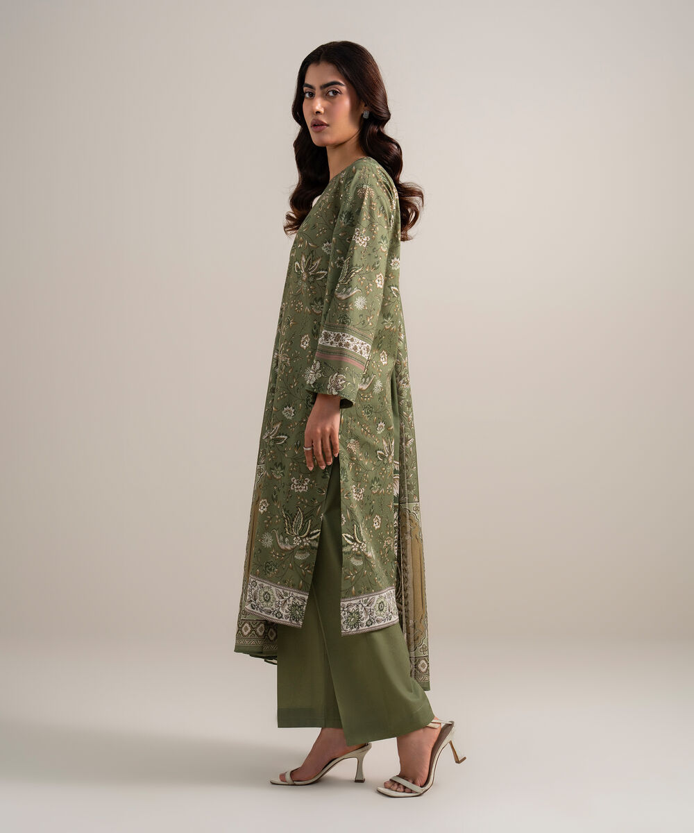 Women's Unstitched Lawn Printed Green 3 Piece Suit