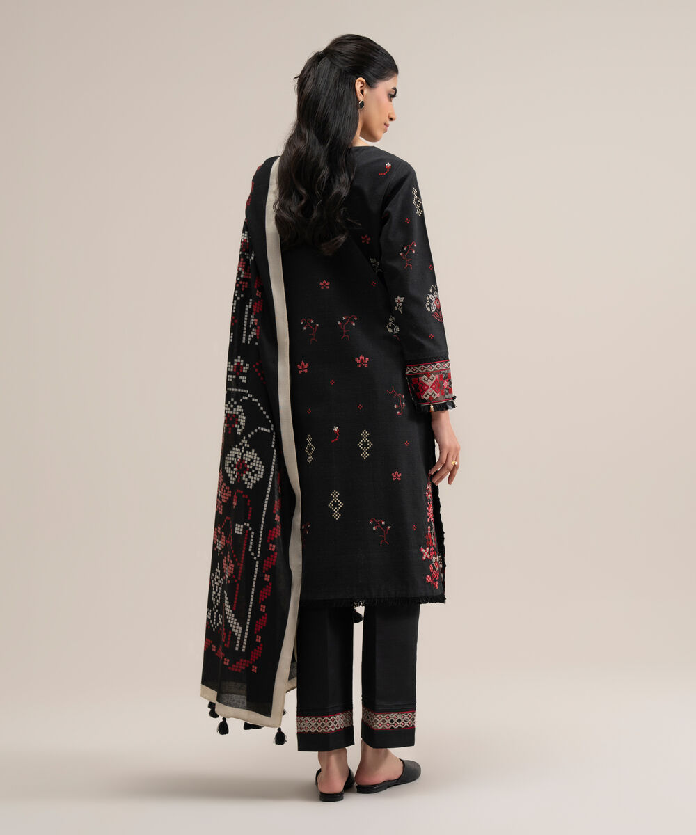 Women's Unstitched Premium Khaddar Printed Black 3 Piece Suit
