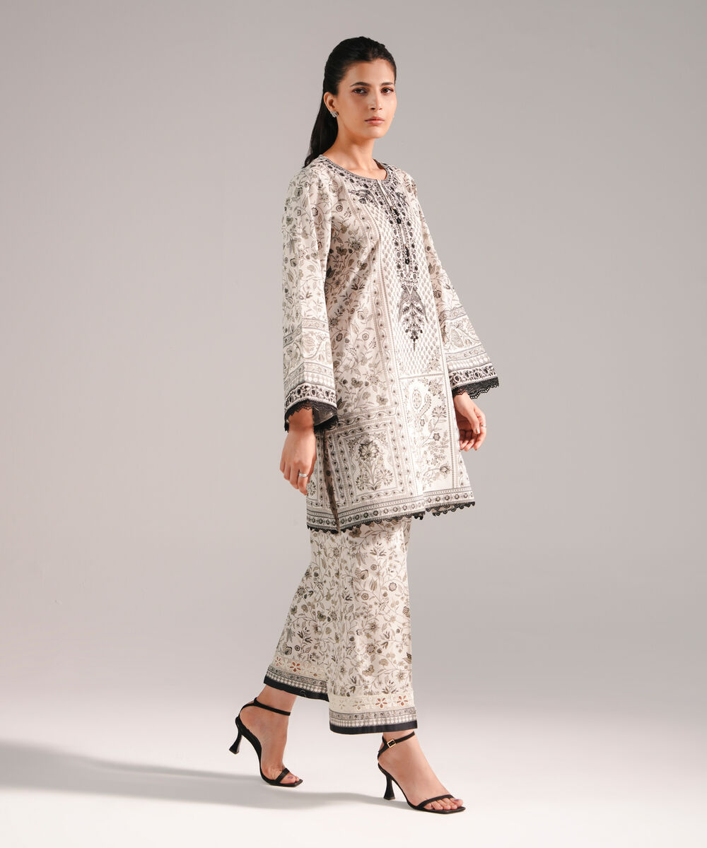 Women's RTW Lawn Embroidered White Straight Shirt